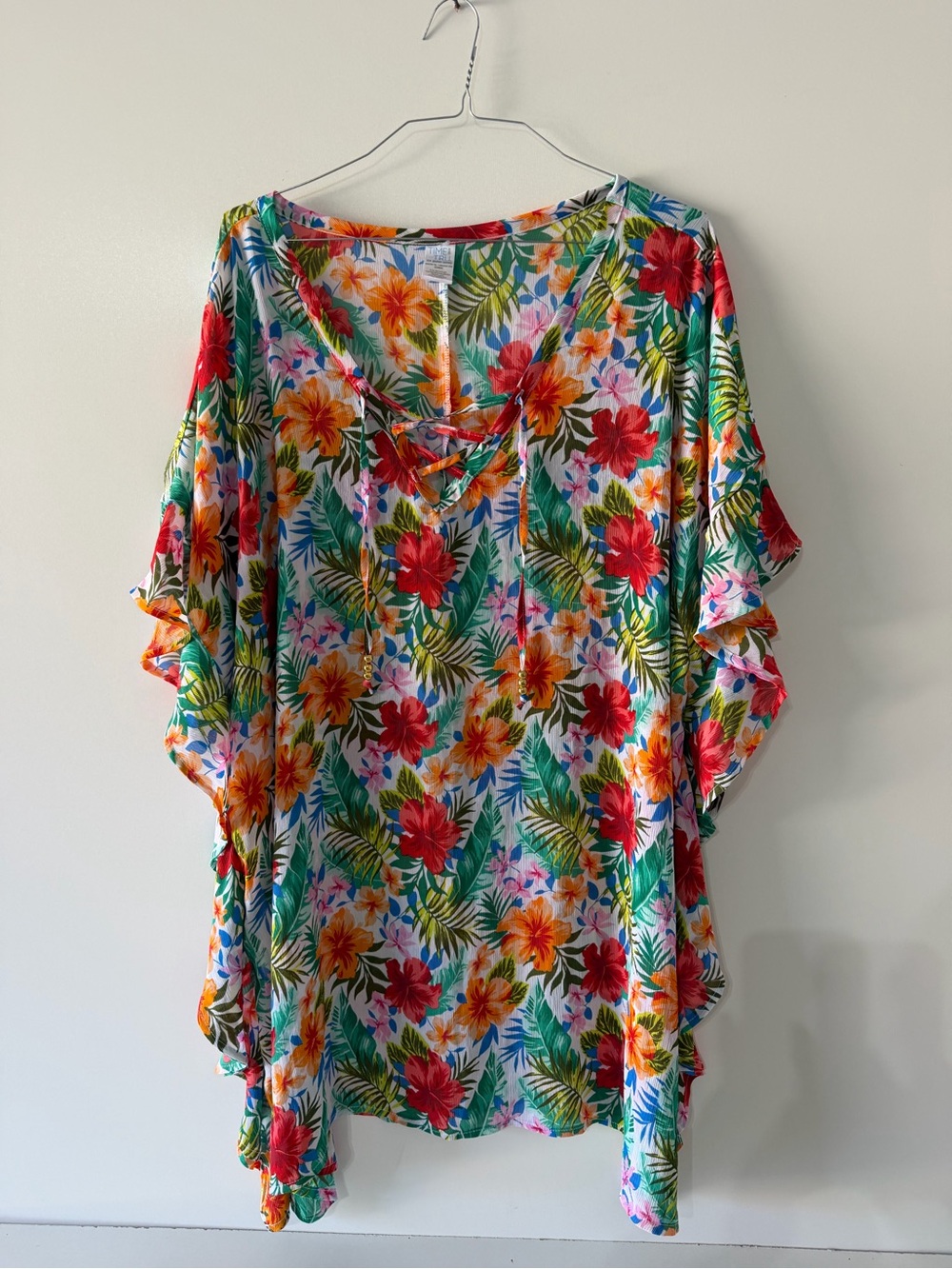 Time and Tru Tropical Floral Swim Cover-Up Tunic in Red, Orange, Green, Blue